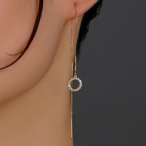 Fashion Copper Micro-set Zircon Circle Pendant Tassel Piercing Earrings