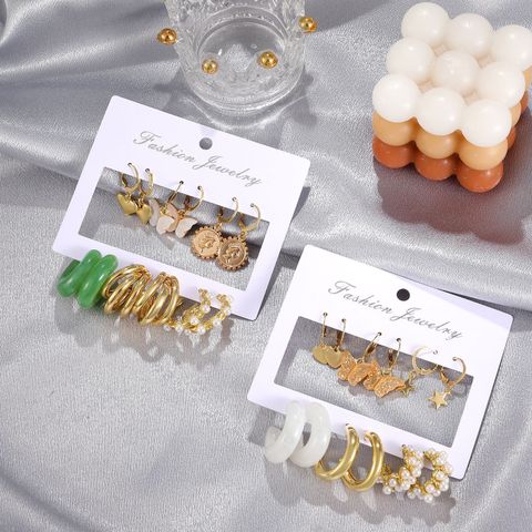Retro Acrylic Geometric Pearl Alloy Earrings 6-piece Set Wholesale