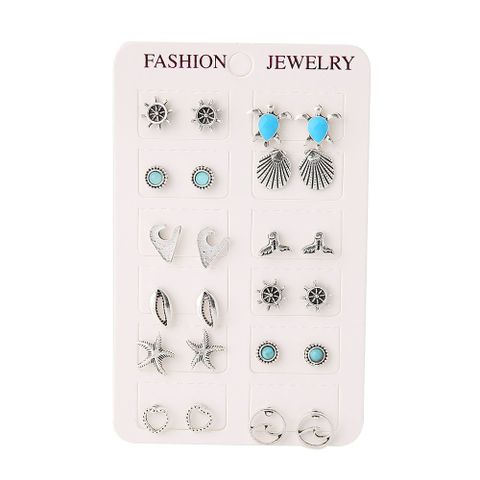 Fashion Simple Drip Oil Star Wave Turquoise Alloy Stud Earrings
