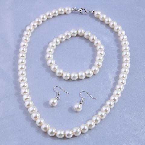 Korean Fashion Pearl Necklace Bracelet Earrings Set