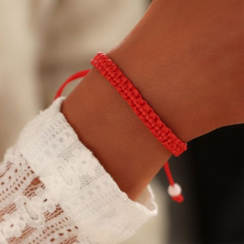 Mode Einfaches Retro Einfarbiges Rotes Seil Perlenarmband