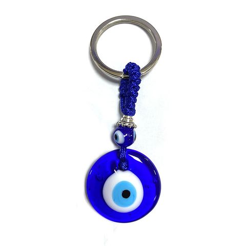 Simple Blue Glass Devil's Eye Pendant Keychain Necklace