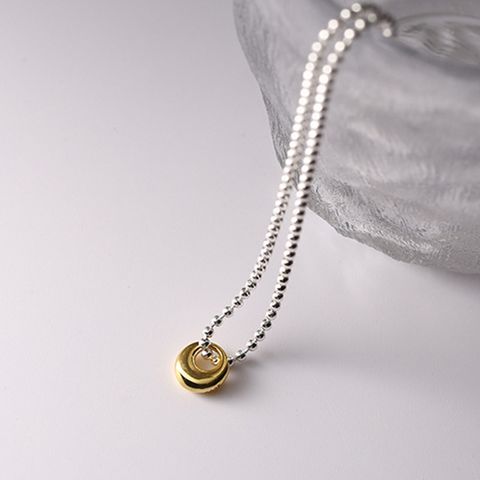 Simple Geometric Beaded Chain Hollow Moon Pendant Necklace