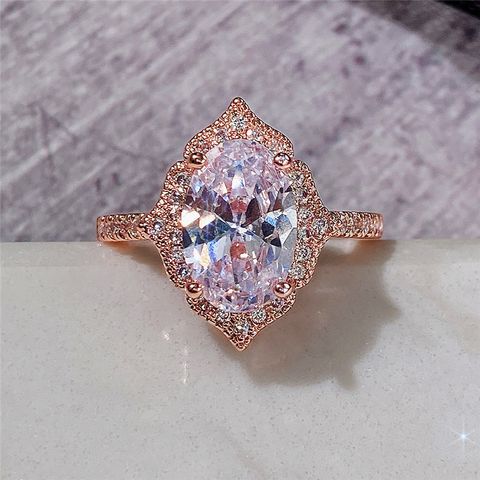 Fashion New Rose Gold Plated Zircon Round Diamond Princess Copper Ring