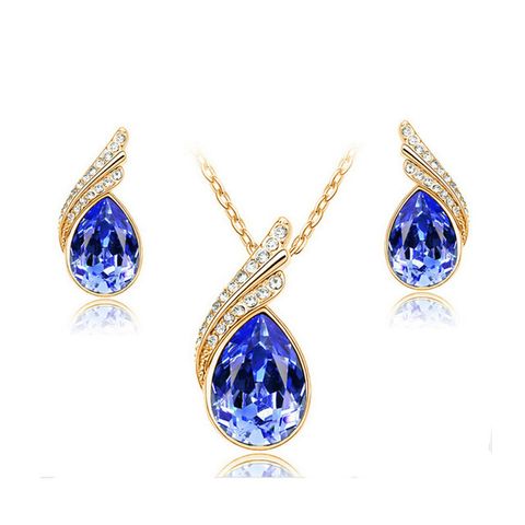 Fashion Simple Crystal Alloy Necklace Stud Earrings Set