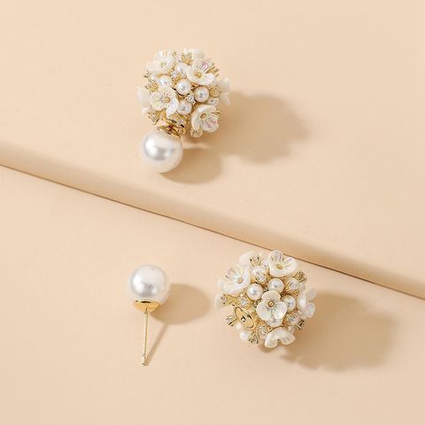 Korean Style Inlaid Zircon Pearl Flower Shaped Alloy Earrings Wholesale