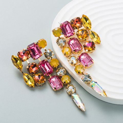 Fashion Shiny Alloy Inlaid Glass Diamond Earrings Wholesale