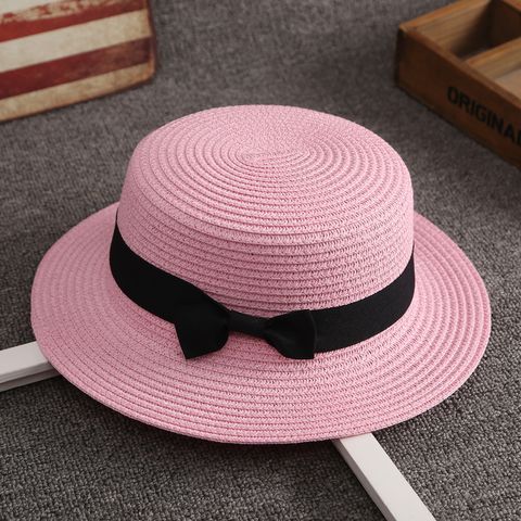 Korean Straw Hat Female Summer British Retro Flat Top Beach Travel Hat