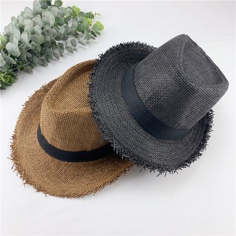 Summer Hat Breathable Raw Edge Straw Hat Retro Jazz Hat Small Top Hat