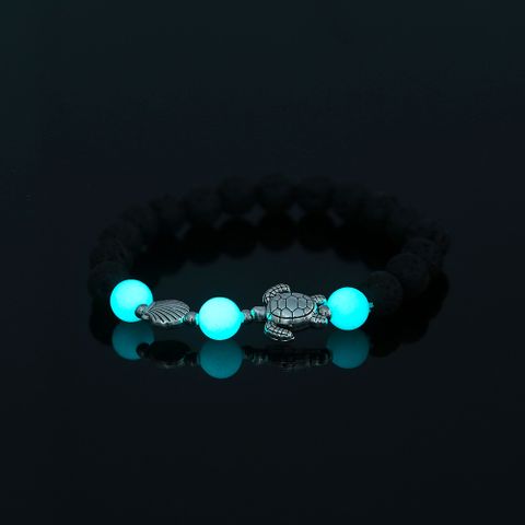 New Simple Turtle Scallop Beaded Black Volcanic Stone Blue Green Luminous Bracelet