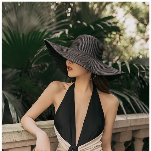 Sombrero De Playa Con Sombrilla De Ala Grande Informal A La Moda, Sombrero De Paja Plegable
