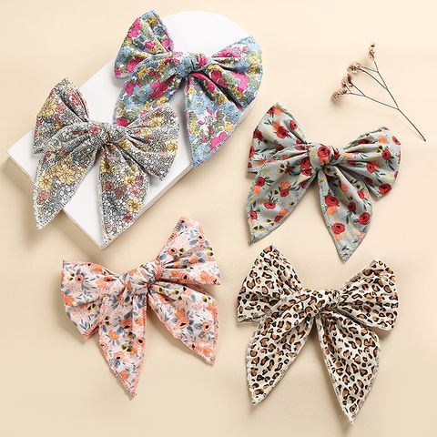 Spring New Cotton Print Hairpin Children Girl Bow Ponytail Hairpin