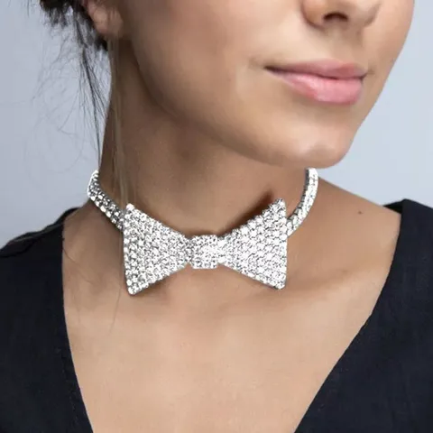 Fashion Inlaid Rhinestone Bow Tie Choker Sexy Cute Necklace Choker