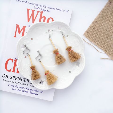 Cute Contrast Color Witch Flying Witch's Broom Earrings Wholesale