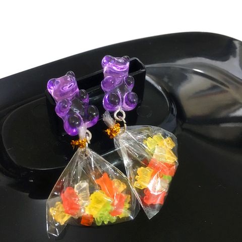 Pendientes De Gota De Caramelo De Mini Oso De Gelatina De Comida De Simulación Creativa