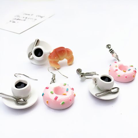 Cute Afternoon Tea Coffee Donut Bread Combination Earrings Wholesale