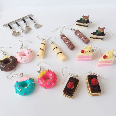 Dessert Cute Fun Simulation Cake Donut Earrings Without Ear Holes Clip
