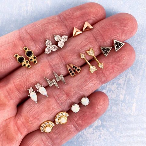 Fashion Bee Pyramid Geometric Diamond Alloy Earrings 10 Pairs Of Sets