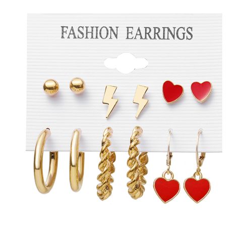 Fashion Lightning Red Heart-shaped Earrings Alloy Earrings Set