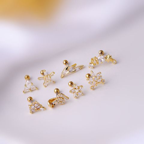 Ear Cartilage Rings & Studs Fashion Flower 316 Stainless Steel  Copper Inlaid Zircon