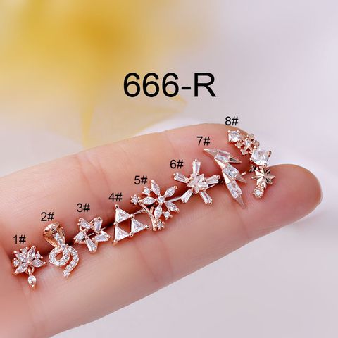 Ear Cartilage Rings & Studs Fashion Flower 316 Stainless Steel  Copper Inlaid Zircon