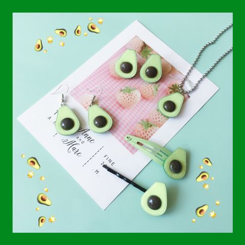 Summer Avocado Cute Simulation Fruit Hairpin Necklace Earrings