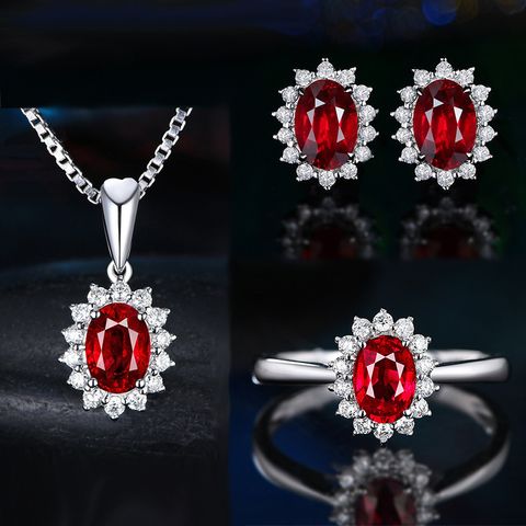Elegant Retro Oval Copper Artificial Gemstones Rings Earrings Necklace