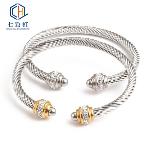 Stick Diamond Stainless Steel Wire Steel Ball Bracelet Titanium Steel Bangle Wholesale