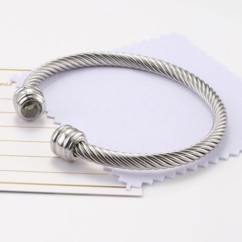 Titanium Steel Wire Rope Bracelet Twelve Birthstone Opening Adjustable Zircon Bangle