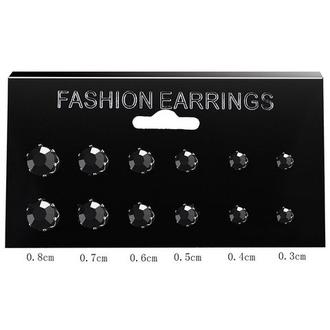 Fashion Round Diamond Stud Earrings 6 Pairs Set