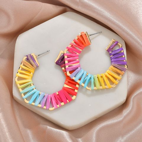 New Alloy Raffia C-shaped Colorful Earrings