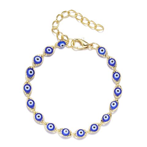 Blue Eye Fashion Flower Crystal Pearl Bead Alloy Bracelet