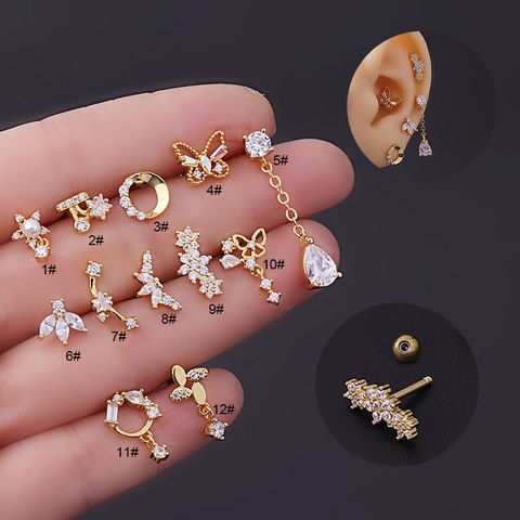 Ear Cartilage Rings & Studs Fashion Flower 316 Stainless Steel  Copper Plating