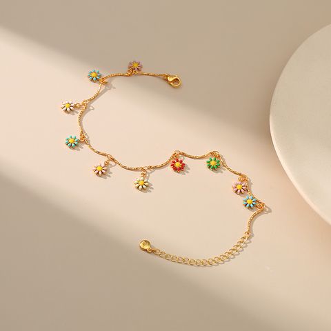 New Copper 18k Gold-plated Hand-painted Dripping Oil Color Daisy Anklet Leg Chain