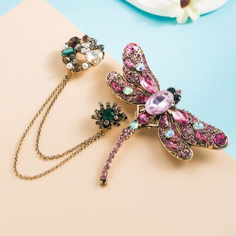 Fashion Rhinestone Dragonfly Brooch Double Women's Clothing Accessories