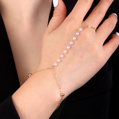 Mode Einteiliges Perle Metall Kette Ring Armband