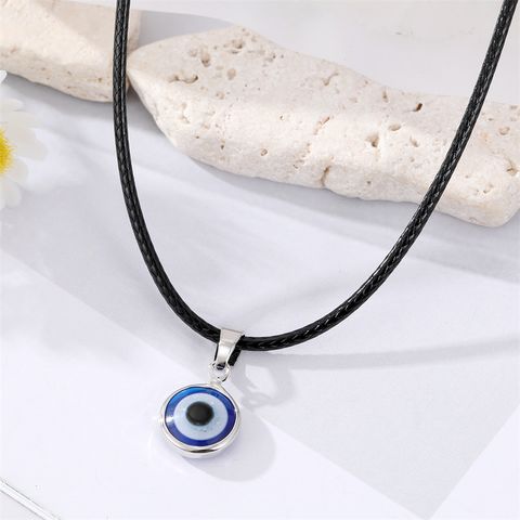 Turkey Blue Eyes Pendant Necklace Silver Covered Eye Leather Rope Necklace