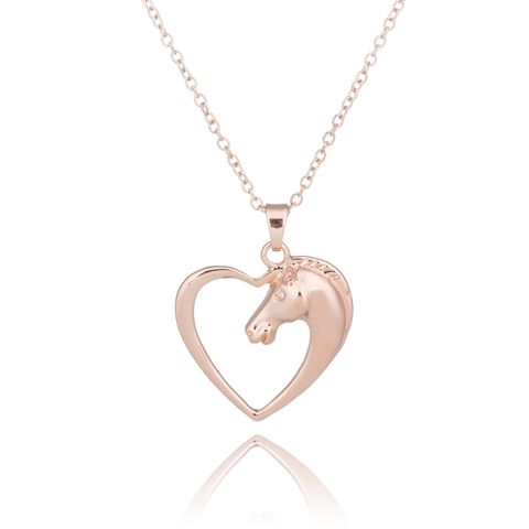 Creative Simple Silver Heart Horse Head Alloy Necklace Wholesale