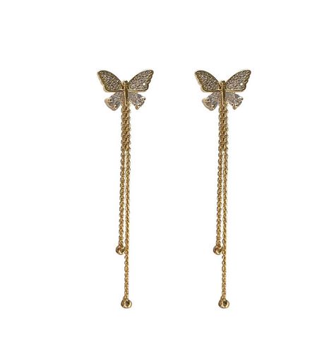 A Two-wear Butterfly Tassel Long Earrings Summer Alloy Earrings