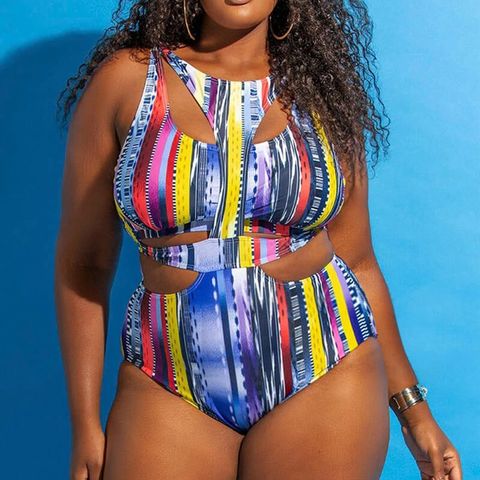New Women's Plus Size One-piece Swimsuit Ethnic Print Sexy Swimsuit