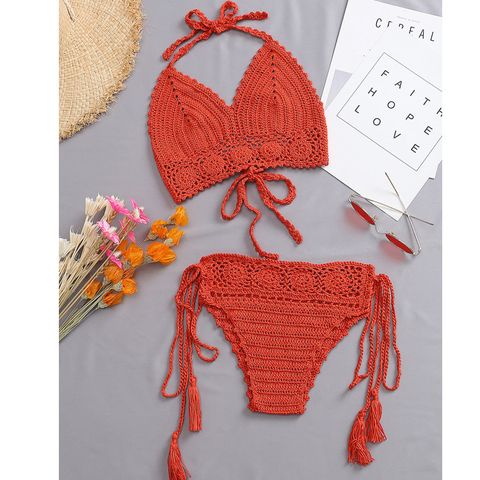 New Crochet Knitted Straps Sexy Hollow Beach Bikini Swimsuit Suit