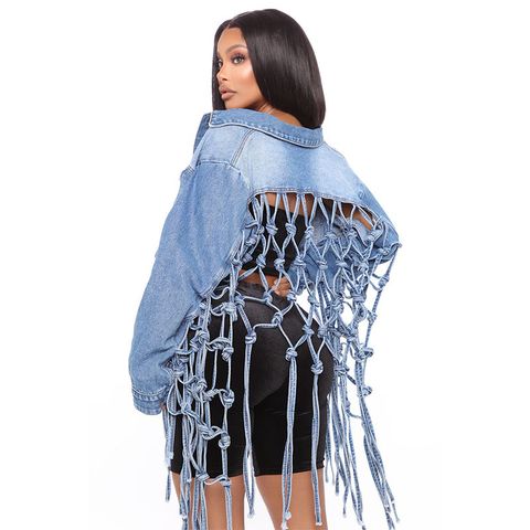 Women'S Hip-Hop Mesh Single Breasted Coat Denim Jacket