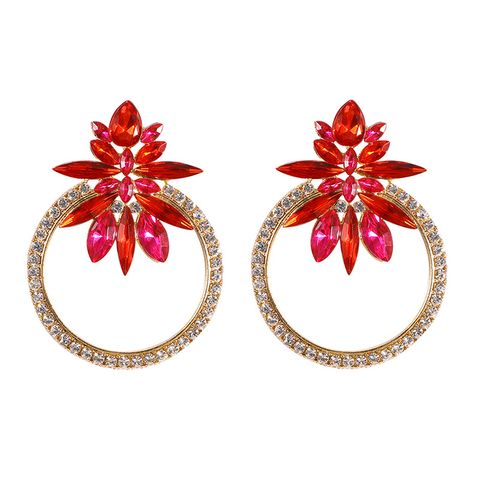 Vintage Style Flower Diamond Alloy Artificial Gemstones Earrings