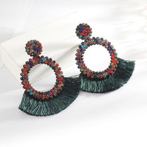 Fashion New Rhinestone Tassel Colorful Geometric Large Earrings