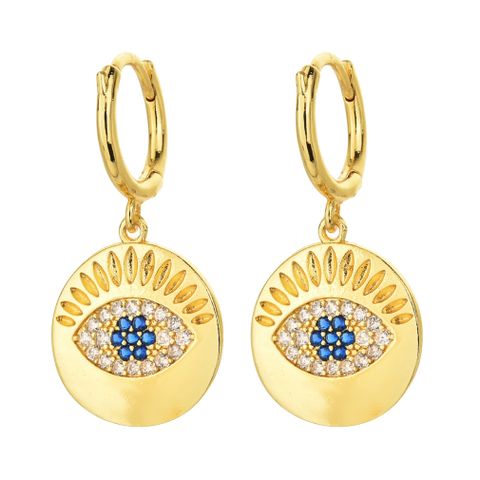 Fashion Heart Devil Eye Plated 14k Real Gold Zircon Pearl Copper Earrings