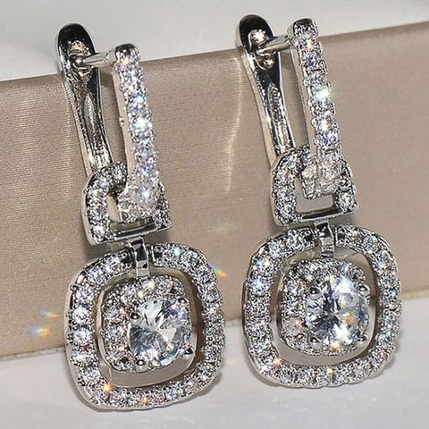 Fashion Ladies Shining Zircon Earrings Copper White Gold Plated Wholesale