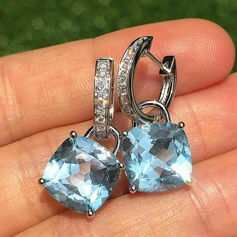 Fashion New Inlaid Light Blue Square Zircon Copper Earrings Valentine's Day Gift