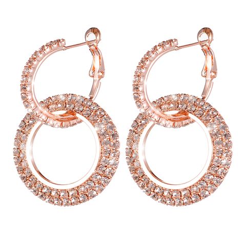 Fashion Circle Metal Artificial Diamond Hoop Earrings