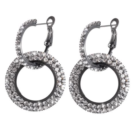 Fashion Circle Metal Artificial Diamond Hoop Earrings