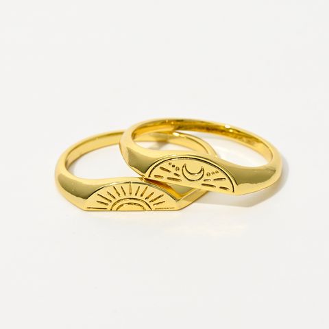 New Style Fashion Design Copper Plating 14k Real Gold Moon Sun Retro Ring